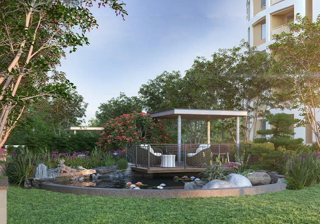 Garden gazebo and lily pond
